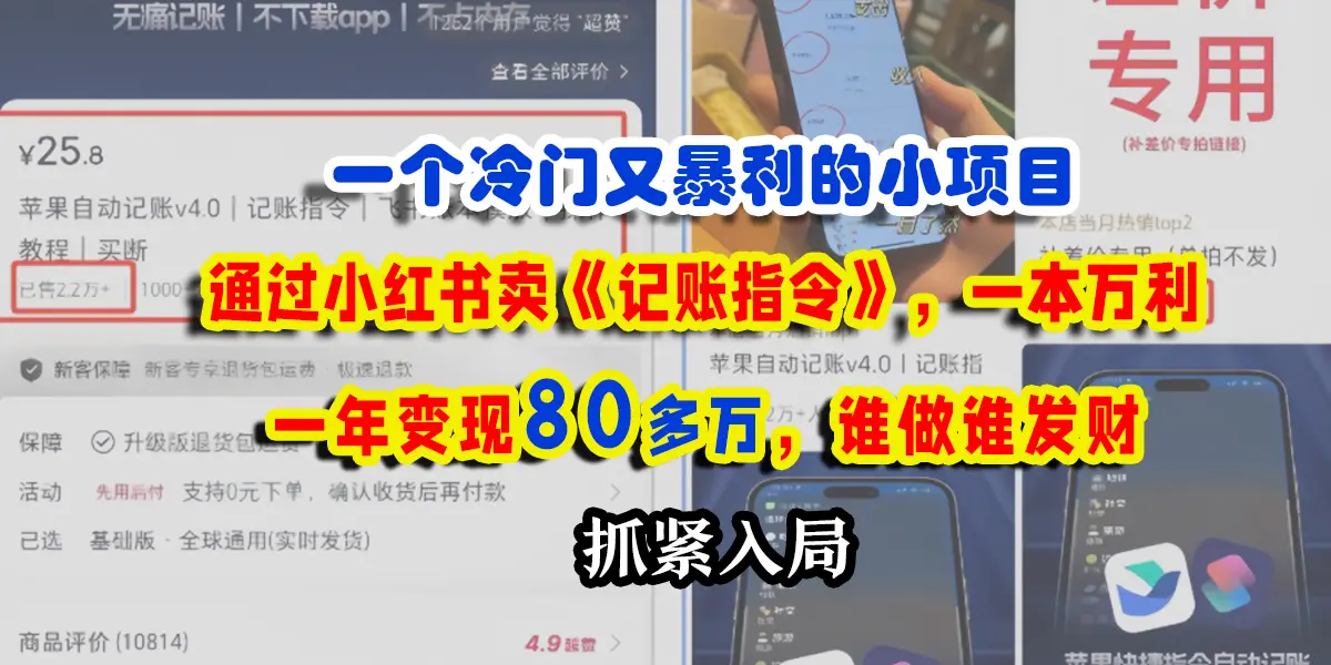 一个冷门又暴利的小项目,通过小红书卖记账指令,一本万利,一年变现80多个,谁做谁发财-离锋创库