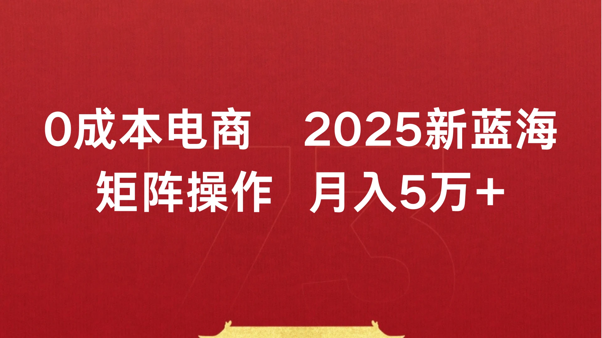 0成本电商,2025新蓝海,矩阵操作 月入5万+-离锋创库