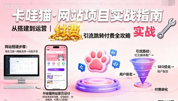 【精】卡哇猫·网站项目,网站搭建与运营以及引流跳转付费-离锋创库