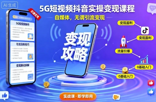 【精】5G短视频抖音实操变现课程,自媒体,无谓引流变现-离锋创库