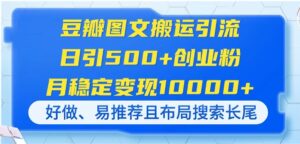 豆瓣图文搬运引流，日引500+创业粉，月稳定变现10000+，好做、易推荐且…-离锋创库