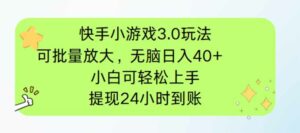 快手小游戏3.0玩法,可批量放大,无脑日入40+,小白可轻松上手,提…-离锋创库