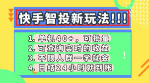 快手智投新玩法,单机日入40+,可批量,可查询实时收益,收益日结24小…-离锋创库