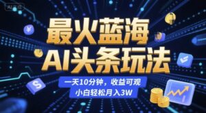 最火蓝海AI头条玩法，一天10分钟，收益可观，小白轻松月入3W【揭秘】-离锋创库