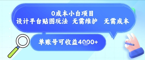 0成本小白项目，设计平台贴图玩法，无需维护，无需成本，单账号单月可产生收益4k+-离锋创库