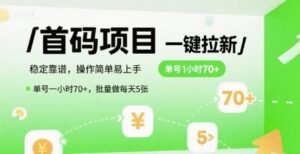 首码一键拉新项目，稳定靠谱，操作简单易上手，单号一小时70+，批量做每天5张【揭秘】-离锋创库