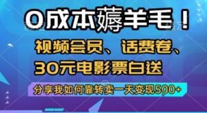 0成本薅羊毛!视频会员、话费卷、30元电影票白送，分享我如何靠转卖一天变现5张+【揭秘】-离锋创库