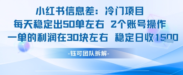 小红书信息差冷门项目一单利润30块每天稳定1.5k左右2个账号操作-离锋创库
