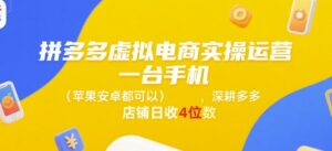 拼多多虚拟电商实操运营，一台手机(苹果安卓都可以)，深耕多多店铺日收4位数-离锋创库
