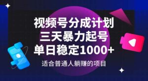 视频号分成计划,三天暴力起号玩法 单日稳定1000+-离锋创库