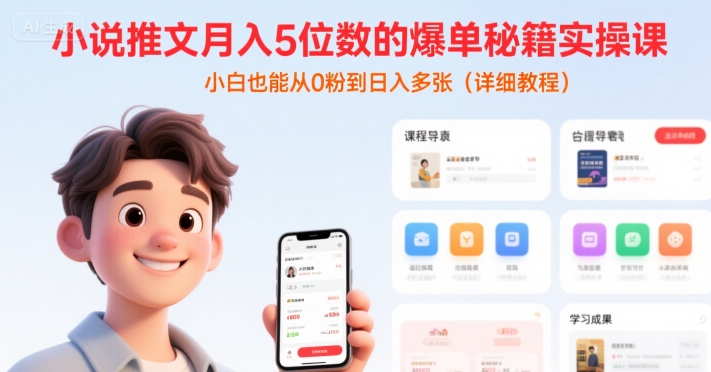 小说推文月入5位数的爆单秘籍实操课，，小白也能从0粉到日入多张(详细教程)-离锋创库