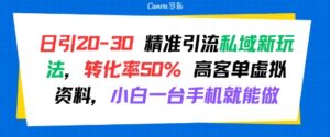 日引 20-30 精准引流私域新玩法，转化率50% 高客单虚拟资料，小白一台手机就能做-离锋创库