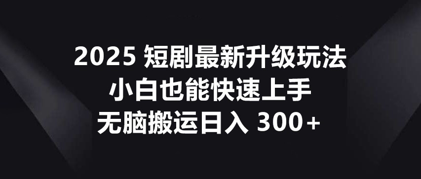 2025短剧最新升级玩法，小白也能快速上手，无脑搬运日入300+-离锋创库
