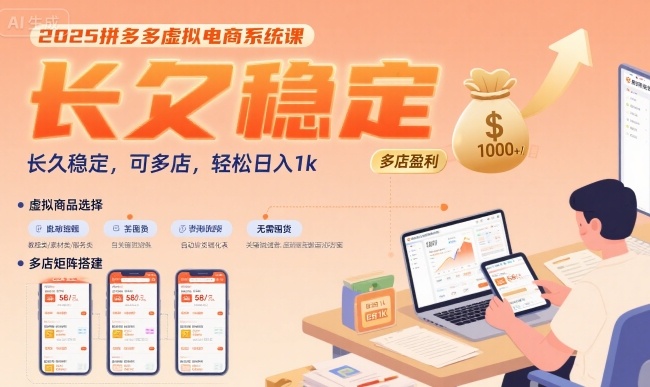 2025拼多多虚拟电商系统课，长久稳定，可多店，轻松日入1k-离锋创库