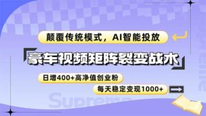 豪车视频矩阵裂变战术,颠覆传统模式,AI智能投放,日增400+高净值创业…-离锋创库