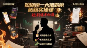 短剧榜一大佬霸榜秘籍实操课，短剧爆单秘籍-离锋创库