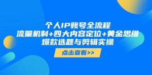 个人IP账号全流程：流量机制+四大内容定位+黄金思维, 爆款选题与剪辑实操-离锋创库