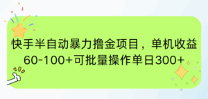 快手半自动暴力撸金项目，单机收益60-100+可批量操作单日300+-离锋创库