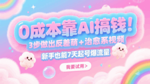 0成本靠AI搞钱！3步做出反差萌+治愈系视频，新手也能7天起号爆流量，月入5位数-离锋创库