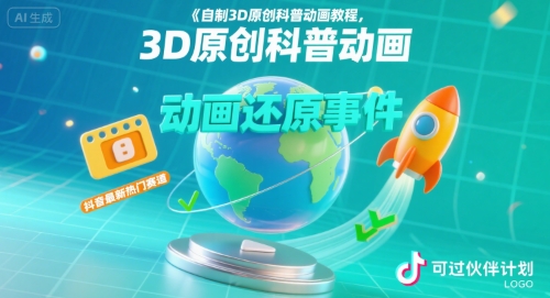 自制3D原创科普动画教程，动画还原事件，抖音最新热门赛道，可过伙伴计划-离锋创库