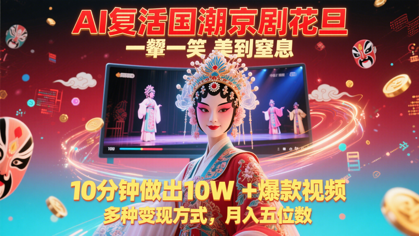 AI复活国潮京剧花旦,一颦一笑美到窒息,10分钟做出10W+爆款视频,多种变现方式-离锋创库