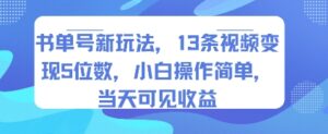 书单号新玩法，13条视频变现5位数，小白操作简单，当天可见收益-离锋创库