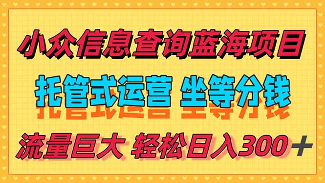稳定日入300＋，小众信息查询蓝海项目，全程懒人式托管，解放你的时间-离锋创库