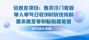 信息差项目：售卖冷门教程单人单号日收9张纯利基本就是复制粘贴就能做-离锋创库