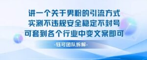 2025关于男粉的引流方式实测不违规安全稳定不封号可套到各个行业中变文案即可-离锋创库