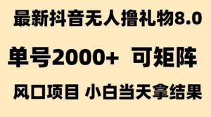 抖音无人撸礼物8.0玩法 全新风口   见效果快  全无人  单号当天产出2000+-离锋创库