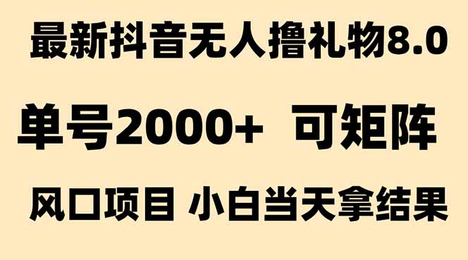 抖音无人撸礼物8.0玩法 全新风口   见效果快  全无人  单号当天产出2000+-离锋创库