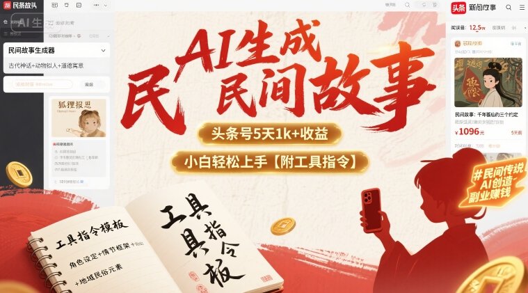 AI生成民间故事，头条号5天1k+，小白轻松上手【附工具指令】-离锋创库