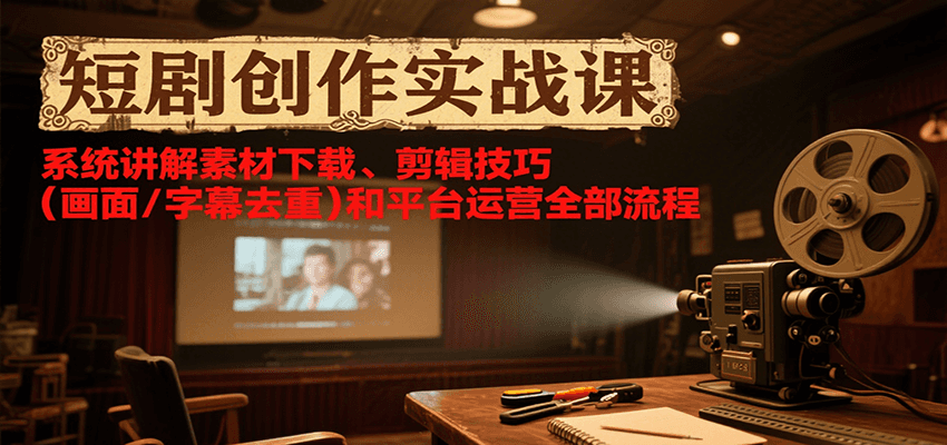 短剧创作实战课，系统讲解素材下载、剪辑技巧(画面/字幕去重)和平台运营全部流程-离锋创库