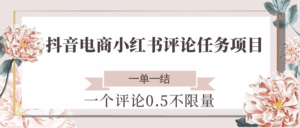 抖音电商小红书评论任务项目,一个评论0.5,一单一结 不限量-离锋创库