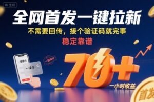 全网首发一键拉新项目，不需要回传，接个验证码就完事，稳定靠谱，一小时收益70+【揭秘】-离锋创库