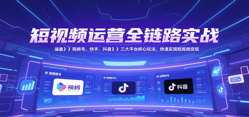 短视频运营全链路实战,涵盖视频号、快手、抖音三大平台核心玩法,快速实现变现!-离锋创库