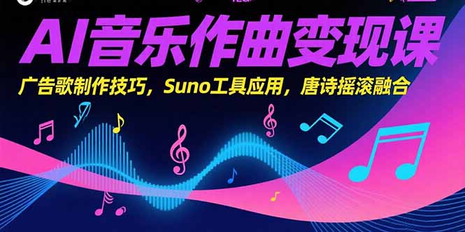 AI音乐作曲变现课，广告歌制作技巧，Suno工具应用，唐诗摇滚融合-离锋创库