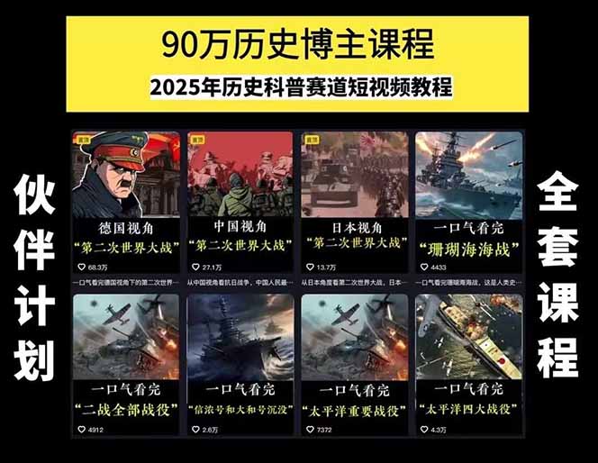 图片[1]-历史短视频赛道变现课，百集素材库应用，文案剪辑技巧，账号运营全案-离锋创库