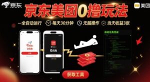 京东美团平台最新0撸玩法，全自动挂G，每天30分钟，无脑操作，当天收益3张【揭秘】-离锋创库