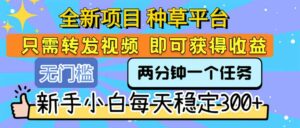 全新项目 种草平台 只需要转发任务视频 即可获得收益 新手小白每天300+-离锋创库