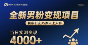 全新男粉变现项目，精准引流35岁以上人群，当日实测变现1k+-离锋创库