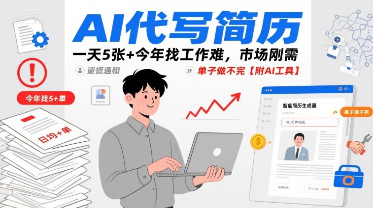 AI代写简历，一天5张+今年找工作难，市场刚需，单子做不完【附AI工具】-离锋创库