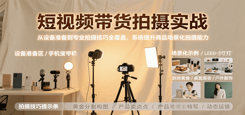 短视频带货拍摄实战,从设备准备到专业拍摄技巧全覆盖,系统提升商品场景化拍摄能力-离锋创库