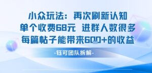 小众玩法再次刷新认知单个收费68米进群人数很多每篇帖子能带来6张的收益-离锋创库