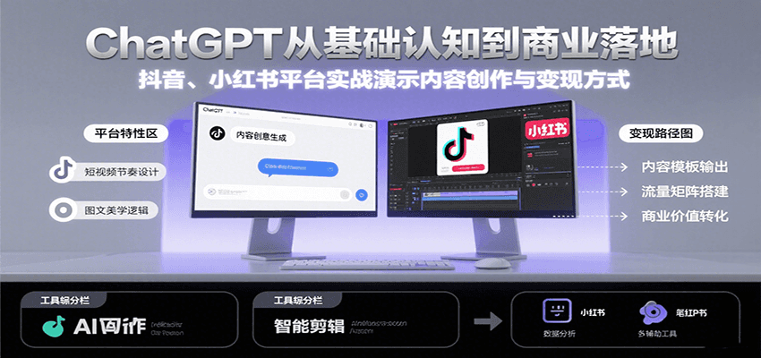 ChatGPT从基础认知到商业落地,实战演示抖音、小红书等平台的内容创作与变现-离锋创库