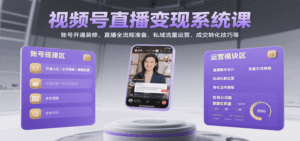 视频号直播变现系统课，账号开通装修、直播全流程准备、私域流量运营、成交转化技巧等-离锋创库