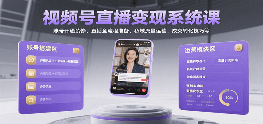 视频号直播变现系统课，账号开通装修、直播全流程准备、私域流量运营、成交转化技巧等-离锋创库
