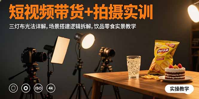 短视频带货+拍摄实训：三灯布光法详解,场景搭建逻辑拆解,饮品零食实景教学-离锋创库