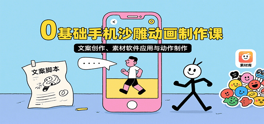 0基础手机沙雕动画制作课,文案创作、素材软件应用与动作制作-离锋创库