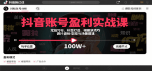 抖音账号盈利实战课,定位对标、标签打造、破播放技巧,讲涨粉变现与场景搭建-离锋创库